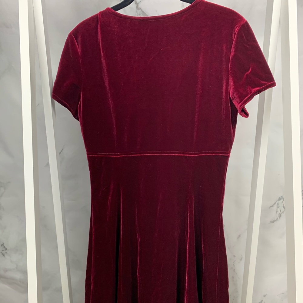 Red Burgundy vintage 90s velvet skater dress - Picture 6 of 7